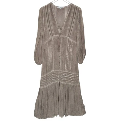 Young Fabulous & Broke Cyrilia V Neck Tiered Maxi Dress L Washed Faded Tan Boho - Image 1 of 4