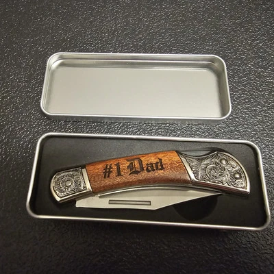 Engraved Wooden Pocket Knife for Dad, Gift for Father from Kids, Best Dad Ever - Image 1 of 4