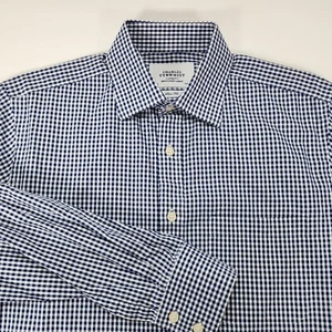 Charles Tyrwhitt Shirt Mens 16 X 33 Blue White Check Slim Fit Casual Cotton - Picture 1 of 10