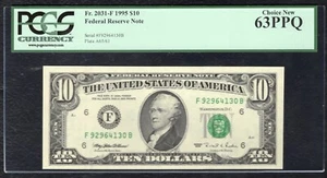 FR. 2031-F 1995 $10 FRN FEDERAL RESERVE NOTE ATLANTA, GA PCGS UNCIRCULATED-63PPQ - Picture 1 of 2