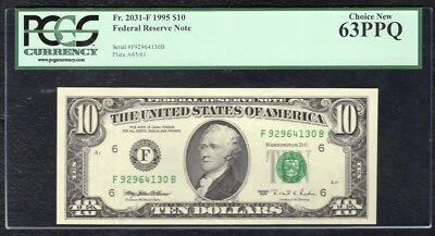 FR. 2031-F 1995 $10 FRN FEDERAL RESERVE NOTE ATLANTA, GA PCGS UNCIRCULATED-63PPQ - Image 1 of 2
