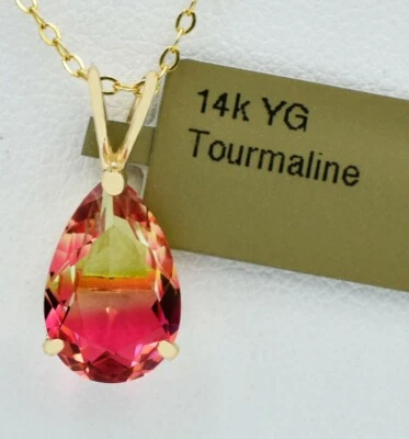 AAA   4.42 Cts TOURMALINE PENDANT 14k YELLOW GOLD - New With Tag - Image 1 of 4