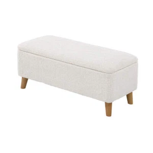 Oikiture Storage Ottoman Sherpa Fabric White - Picture 1 of 7