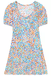 Women's Dress - Blue Orange Flamingo Printed Dress - Large - Mini Dress - Picture 1 of 3