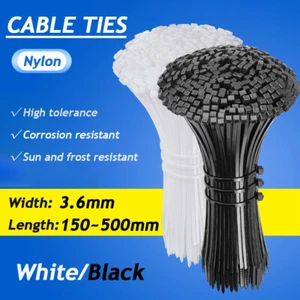 Bridas de nailon con cremallera envolturas fuertes resistentes a los rayos UV - Mejor calidad - Negro/Blanco - Imagen 1 de 12