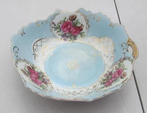 Vintage Lefton China Schale Teller Rosen KF 3153 blau Goldrand handbemalt 8" JAPAN - Bild 1 von 5