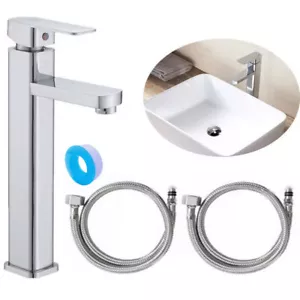 Basin Sink Mixer Tap Cloakroom Square Tall Waterfall Bathroom Tap Chrome Faucets - Picture 1 of 9