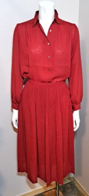 Conjunto Falda Blusa Roja Años 80 De Colección S/M Perla Botón FALDA CINTURA 25-26" Modesto Clásico Foto 1 de 4