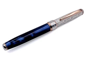 Oceanic Ballpen 925 Silver Capped Navy Blue Barrel 18K Rose Gold Black Ink - Picture 1 of 9