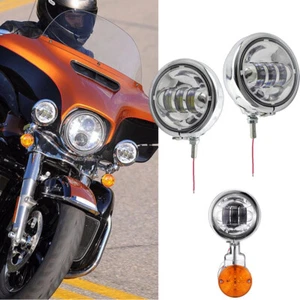 2x 4-1/2" LED Auxiliary Spot Fog Passing Lights + Housing Bucket For Harley US - Picture 1 of 12