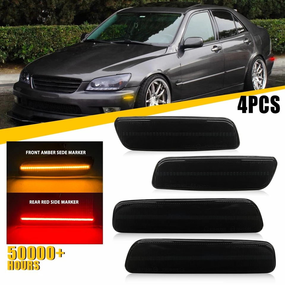4x For 2001-2005 Lexus IS300 Front+Rear LED Bumper Side Marker Light Smoked Lens - Image 1 of 4