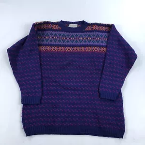 Nomadic Traders Sweater Womens Medium Purple Blue Wool Fair Isle Nordic Vintage - Picture 1 of 10