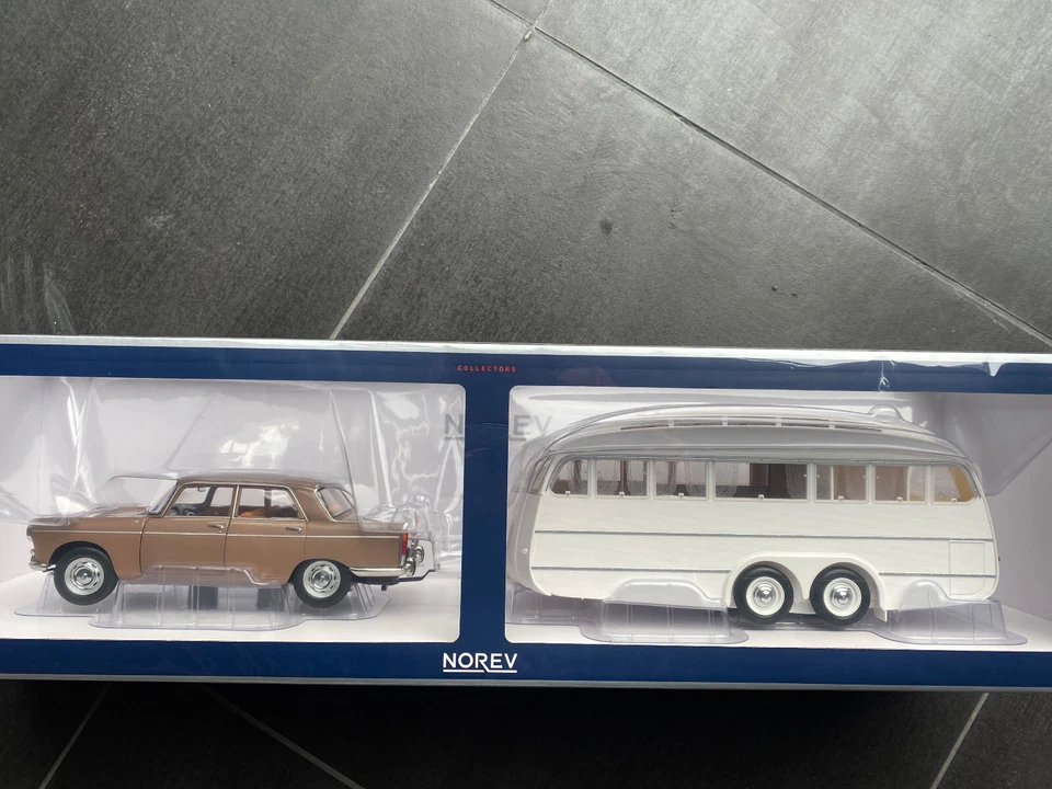 Peugeot 404 Brown metallic + Caravan Henon Norev 1/18 - Immagine 1 di 1