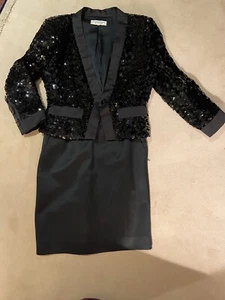 Yves Saint Laurent Black Sequined Blazer And Skirt Suit - Picture 1 of 11