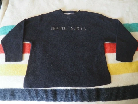 VTG 90s SEATTLE SUPERSONICS NBA Black Spellout Fleece Sweatshirt Pullover XL EUC Cover