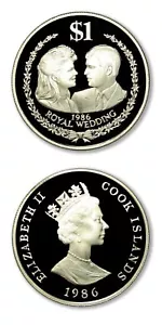 Cook Islands Royal Wedding 1 Dollar 1986 Proof Silver Crown - Picture 1 of 1