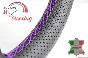 FOR LANCIA Aurelia 50-58 BLACK PERF LEATHER STEERING WHEEL COVER, PURPLE 2 STIT - Imagen 1 de 6