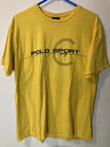 Vintage Polo Sport Ralph Lauren T Shirt Men's Large Yellow Short Sleeve USA Flag - Picture 1 of 9