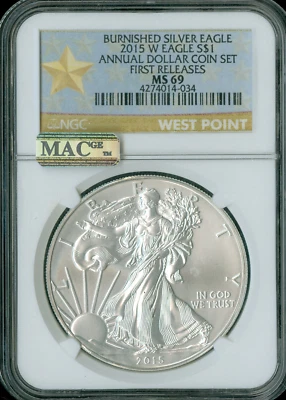 2015 W SILVER EAGLE STAR NGC MS69 PQ ANNUAL SET MAC SPOTLESS * - Image 1 of 2