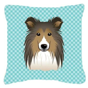 Carolines Treasures BB1180PW1818 Checkerboard Blue Sheltie Fabric Decorative ... - Picture 1 of 1
