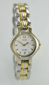 Pulsar Mujer Reloj Inoxidable Plata Oro Fecha Agua Resistente 50m Blanco Cuarzo - Imagen 1 de 3