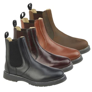 Grafters M186 Herren Chelsea Händler Stiefeletten hochwertiges Leder zum Anziehen Stiefeletten - Bild 1 von 8
