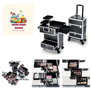 Rolling Makeup Case Cosmetic Travel Trolley Storage Sliding Drawer 4 Tray Mak... - Picture 1 of 8