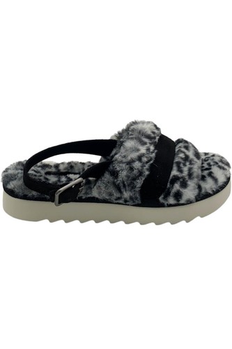 Koolaburra by UGG Adjustable Slide Sandals Fuzz'd Out White Cheetah