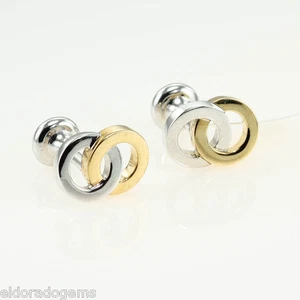 MOVADO COMMITMENT TT DOUBLE CIRCLE CUFFLINKS 18K GOLD & .925 STERLING SILVER - Picture 1 of 5