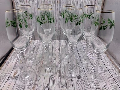 Juego de 8 copas de champán de tallo largo retorcido de la temporada festiva de Mikasa en oro de Navidad Foto 1 de 4