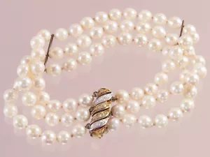 Perlen Armband Dreireihig Diamanten 585er Gelb- und Weißgold - Bild 1 von 5