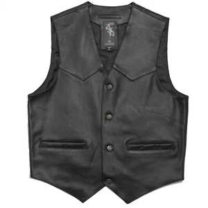 Gilet Custom Moto Chopper Foderato Pelle Classico Bottoni Tascha Interna - Picture 1 of 15