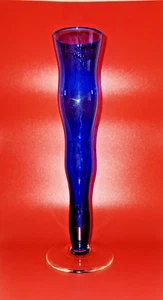 Mid Century COBALT BLUE Elegant Art Glass RIPPLE RINGS Wavy 11" Vase - Picture 1 of 5