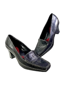 Aerosoles CATCH A STAR Black Leather Top Stitched Low Heels Pumps Shoes 8M - Picture 1 of 9