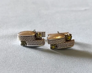 Vintage Signed Swank Silver Tone Rhinestone Cufflinks Modernist Style - Picture 1 of 8