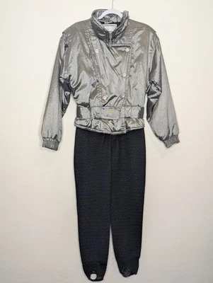 Obermeyer Ski Suit Vintage Size 14 Ladies Snowsuit Women Black  Funky Belted - Image 1 of 4