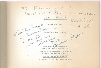 Friedrich Dürrenmatt Der Meteor, SIGNIERTT ERSTAUSGABE Bühnenmanuskript  SELTEN - Bild 1 von 2