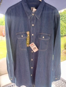 Dickies Denim Shirt Men's 2XL Blue Cotton Long Sleeve Chest Pockets Button Up - Picture 1 of 9