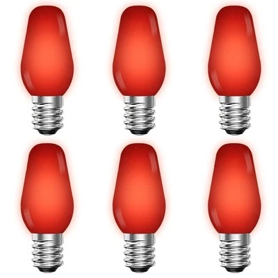 Luxrite C7 LED Red Light Bulb for String Lights 0.5W E12 UL Outdoor 6 Pack