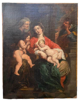 17th CENTURY - THE HOLY FAMILY - RUBENS SCHOOL OLD MASTER - ANTIQUE OIL PAINTING - Image 1 of 4