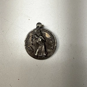 Vintage Sterlingsilber Heiliger Christophorus Schütze uns Medaille Anhänger Charm gemarkt - Bild 1 von 5