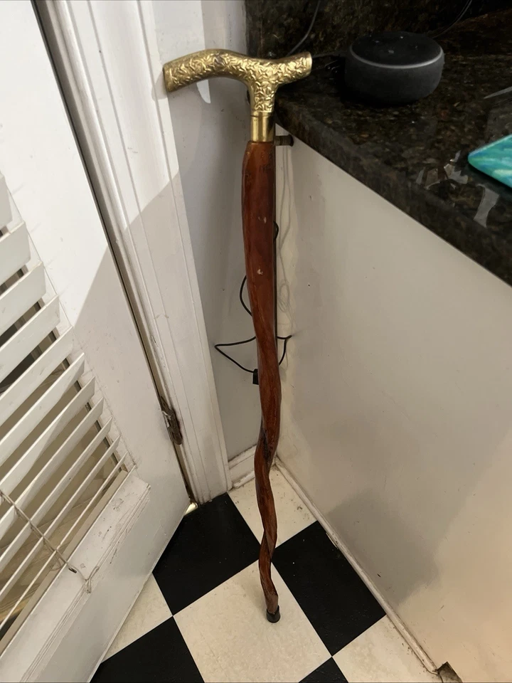 Decorative Wooden Walking Cane with Brass Handle Bull Dick - Image 1 of 1