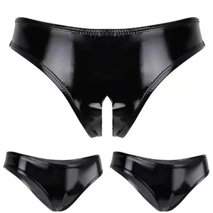 Ladies Womens Panties Soft Crotchless Erotic Lingerie G-String Leather - Picture 1 of 27