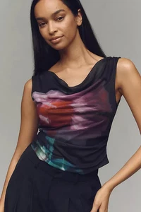 NEW ANTHROPOLOGIE The Sloane Cowl-Neck TanK Top S Small Black Floral - Picture 1 of 4