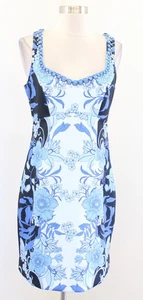 NWT Boston Proper Blue Floral Print Beaded Embellished Scuba Sheath Dress Size 6 - Picture 1 of 8