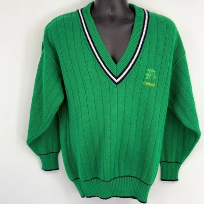 Suéter De Colección Quills Irlanda Años 80/90 Verde Cuello en V Acanalado Tejido Pullover Unisex L Foto 1 de 4