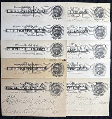 Tarjetas postales 1897 EE. UU. 19 1c usadas con diferentes números/letras en banderas, SC#UX14 Foto 1 de 2