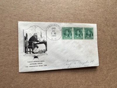 US 1940 FDC(FA38) +Famous Americans #859 +Author Irving +Candle Light Cachet - Image 1 of 2