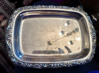 "Bandeja de relé rectangular real provincial placa de plata vintage Oneida 8""" Foto 1 de 4