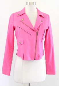 Dolan Anthropologie Pink Zip Front Cropped Moto Jacket Size XS Linen - Picture 1 of 7